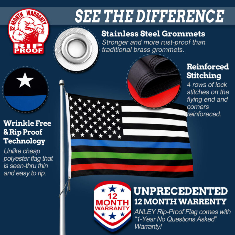 Thin Blue Red and Green USA Flag