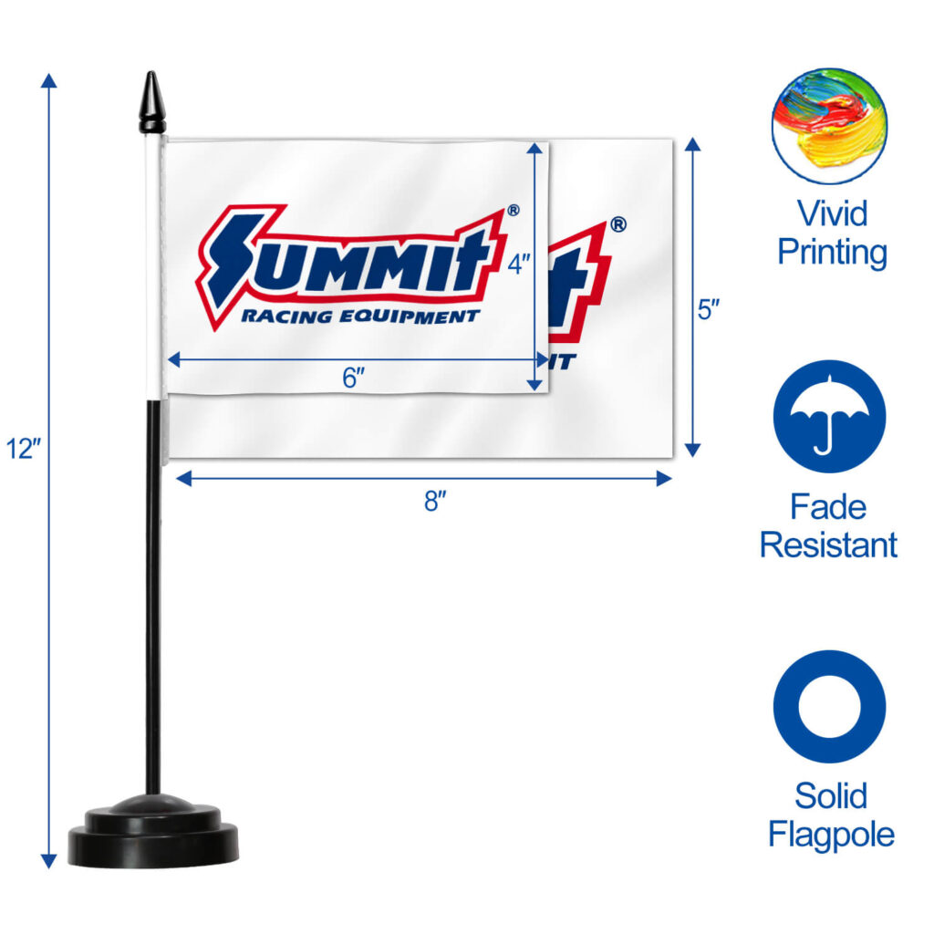 Anley Custom Desk Flag Set - 5 X 8 IN Single-Sided Miniature Desktop Flag With 12" Solid Pole - Vivid Color And Fade Resistant - Black Base And Spear