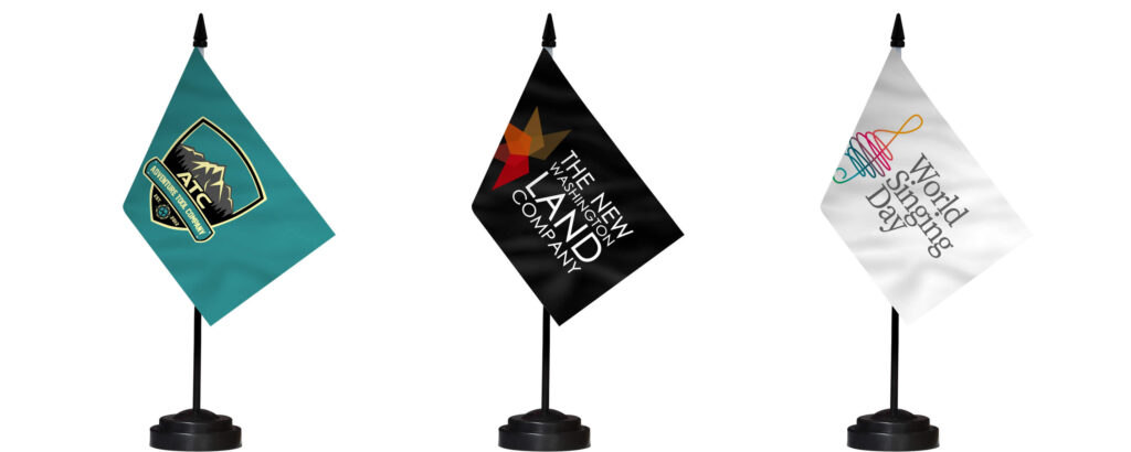 RoPox Personalized Desktop Flag, Ctom Desk Top Flag Set With Pole And Base, Ctom Desk Flag Print Your Own Logo Design Image Signs For Tradeshow, Press Conference, Office Desk Decorations