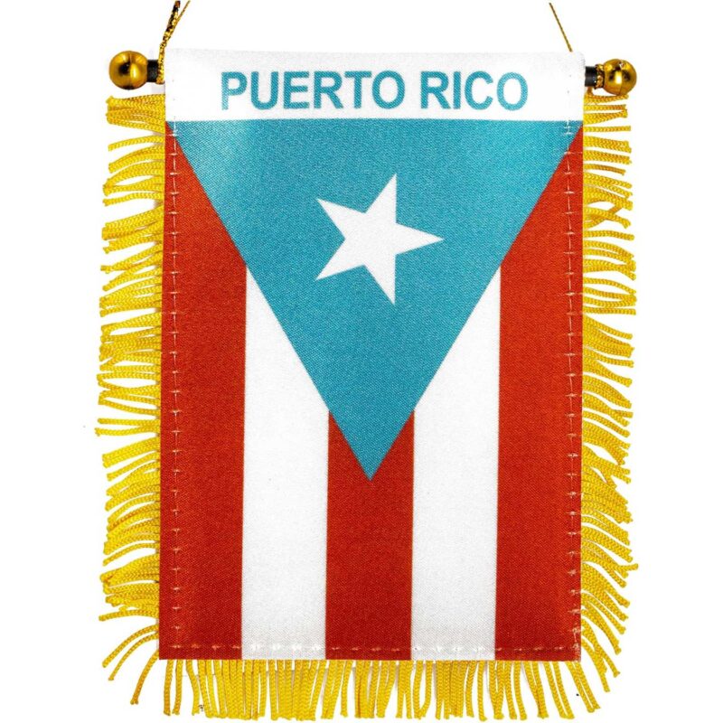 Light Blue Puerto Rico Fringy Window Hanging Flag