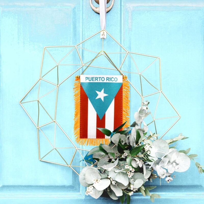 Light Blue Puerto Rico Fringy Window Hanging Flag
