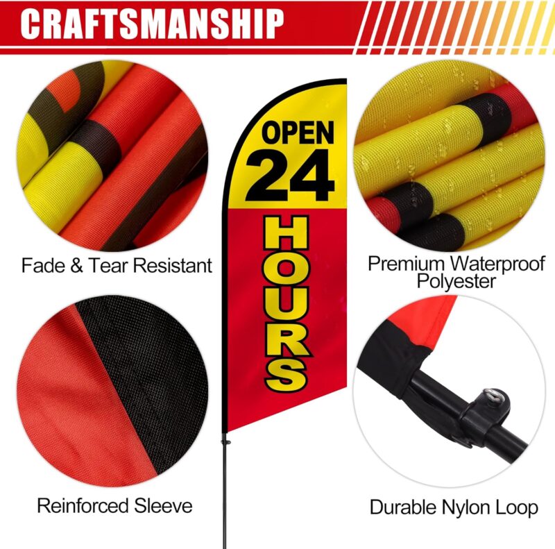 Open 24 Hours Feather Flag