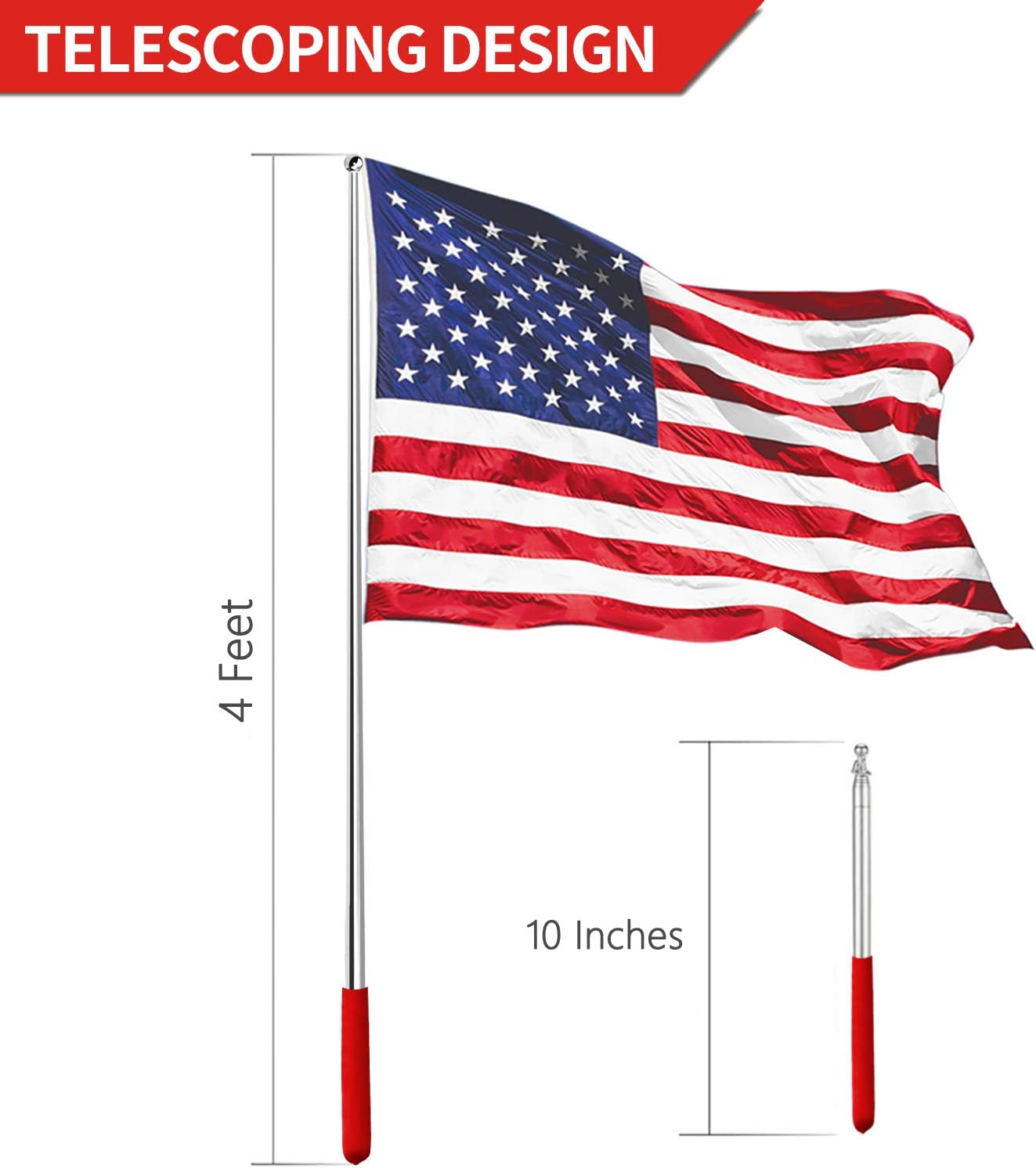 4 Feet Telescopic Handheld Flagpoles