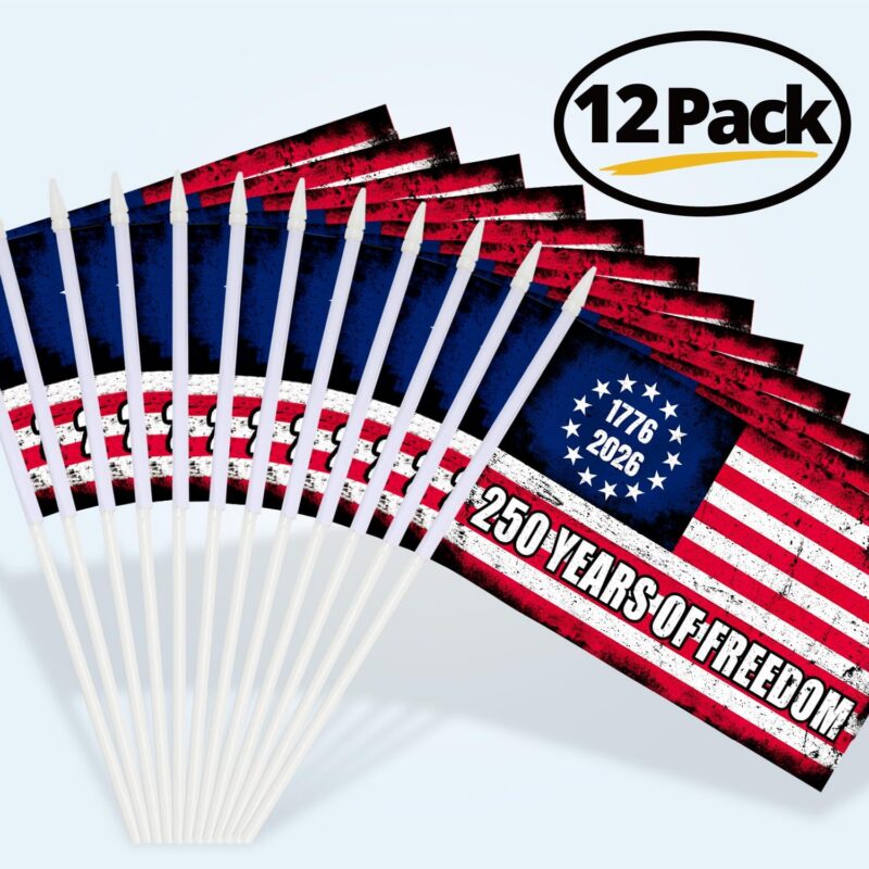 Stick Window Flags 250th Anniversary American Stick Flags 5x8 Inch (Pack of 12) - Anley Flags